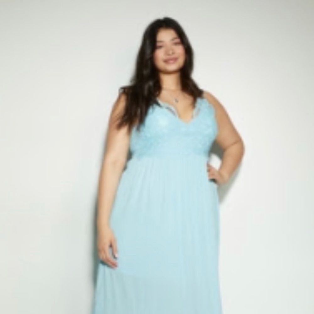 Plus Light Blue Crochet Tiered Hem Maxi Dress 4x NWOT